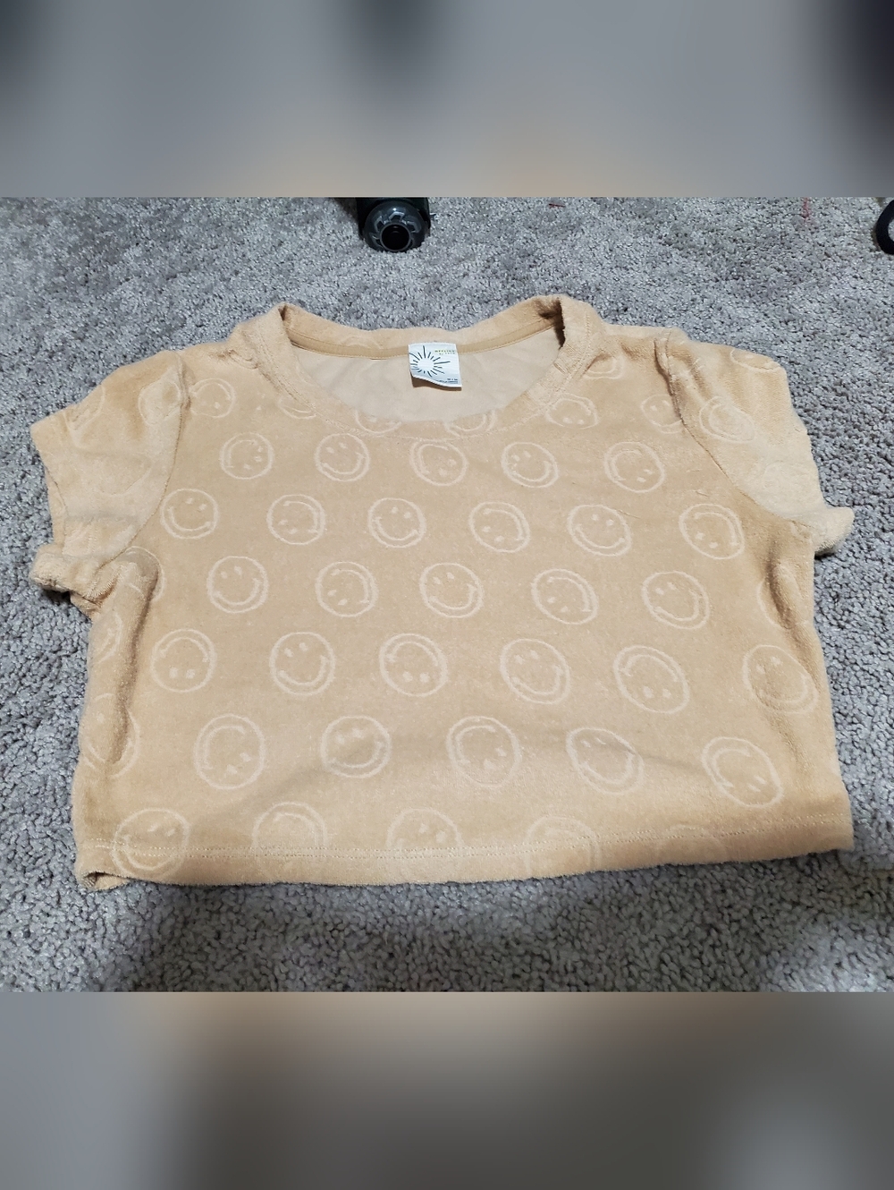 Aerie Smiley Face Terry Cloth Style Tan Crop Top Size Medium